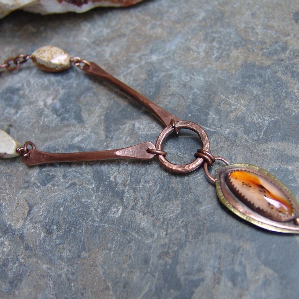 Mixed Metal Handcrafted Necklace Copper Brass Stone by Sandy Robinson Jewelry - Picture 2 of 3